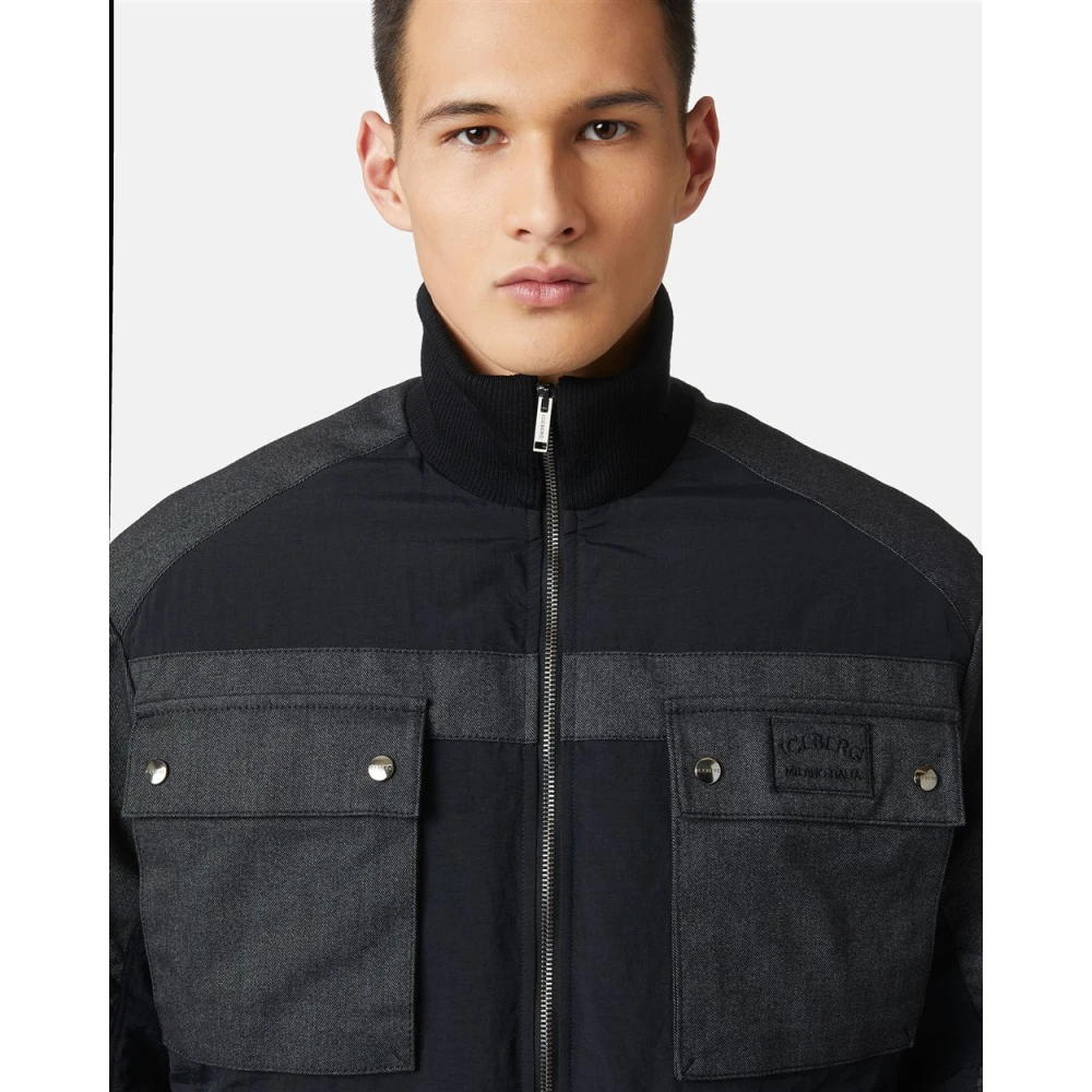 Iceberg Nylon en gabardine jas Black Heren