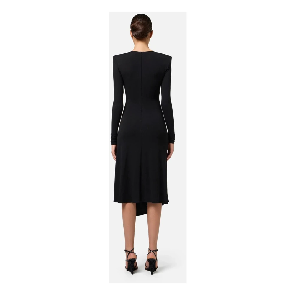 Elisabetta Franchi Zwarte Jersey Midi Jurk met V-Hals Black Dames