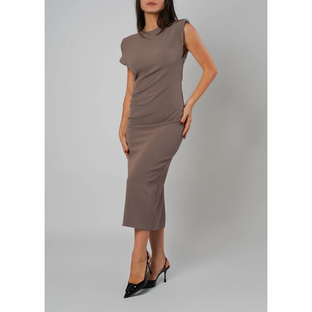 H2O Mouwloze Midi Jurk in Taupe Beige Dames