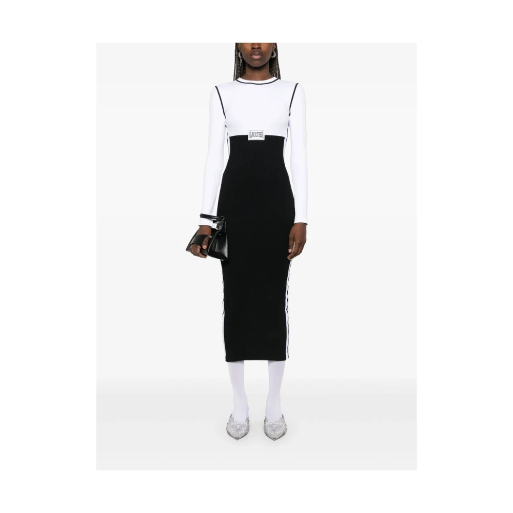 Jean Paul Gaultier Witte Logopatch Jurk met Lange Mouwen Black Dames
