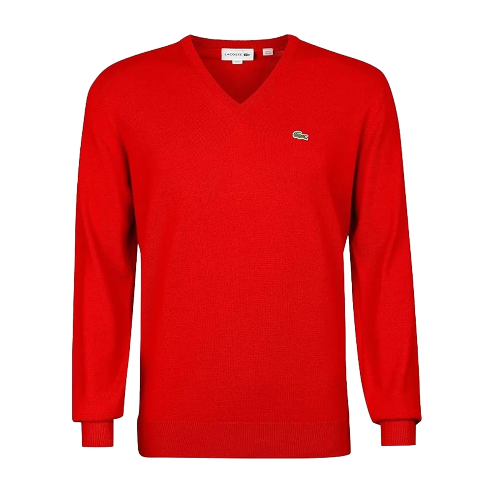 Lacoste Rode V-hals Pullover Sweater Red Heren