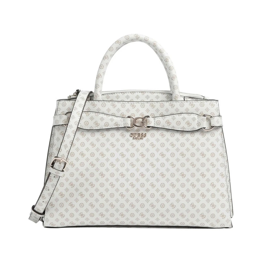 Guess Witte lederen schoudertas met gouden details White Dames