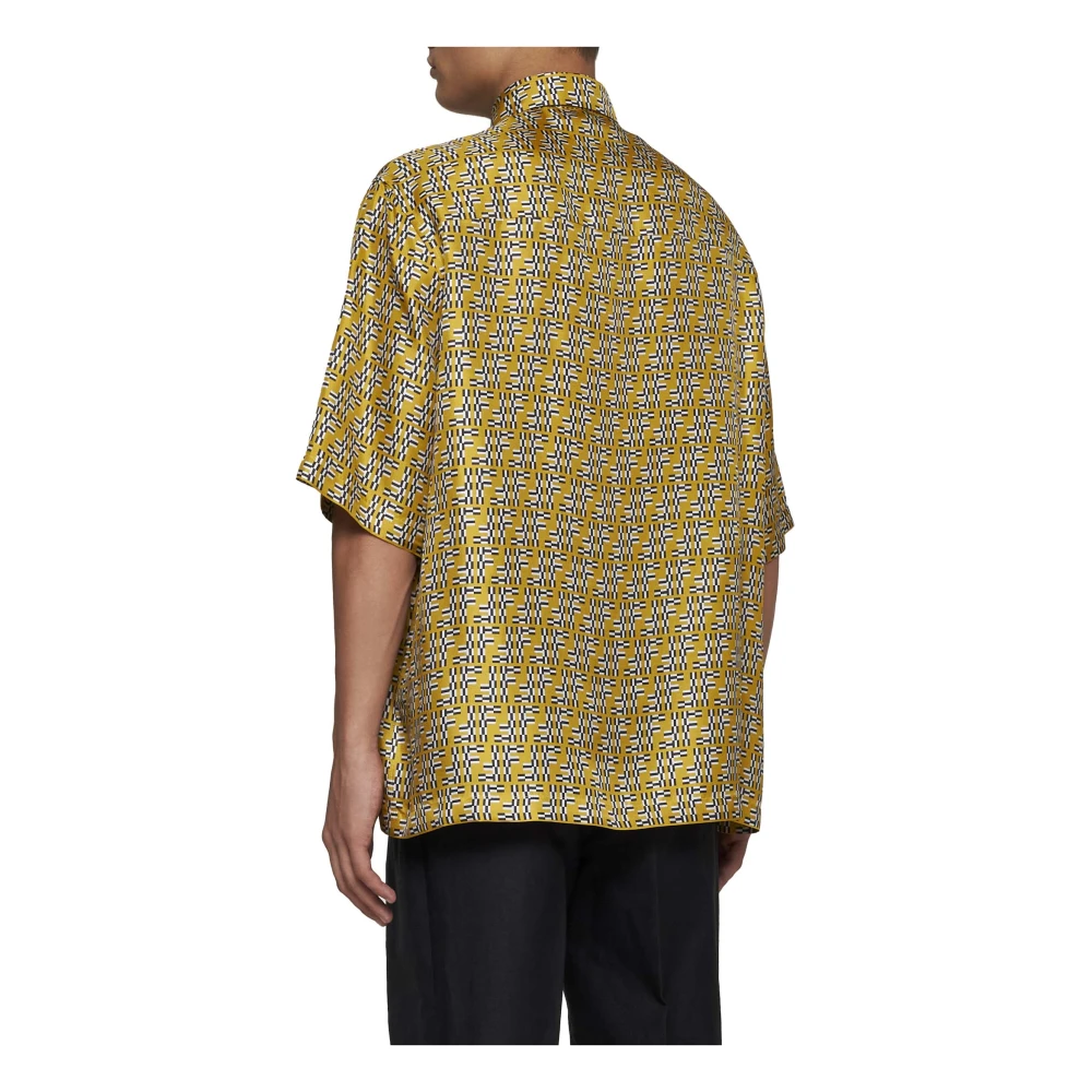 Fendi Zijden FF Labyrint Print Shirt Yellow Heren