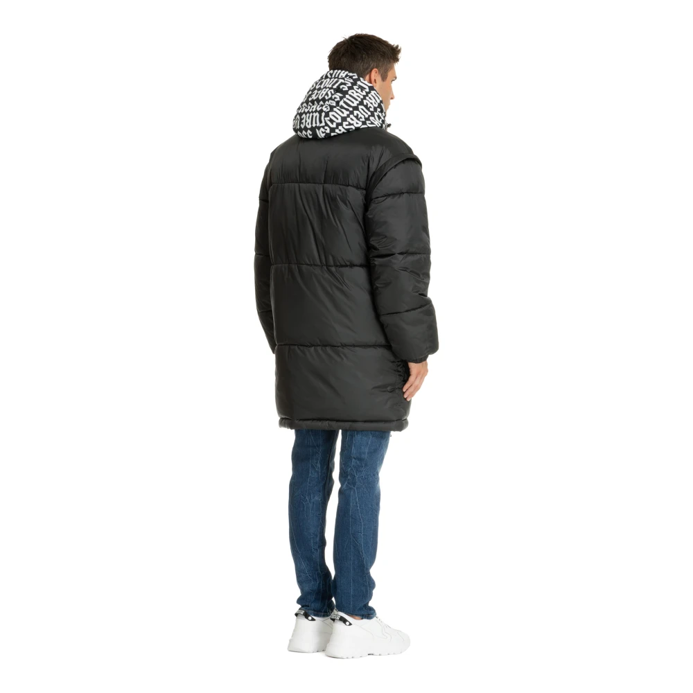 Versace Jeans Couture Gewatteerde jas met capuchon en logo Black Heren