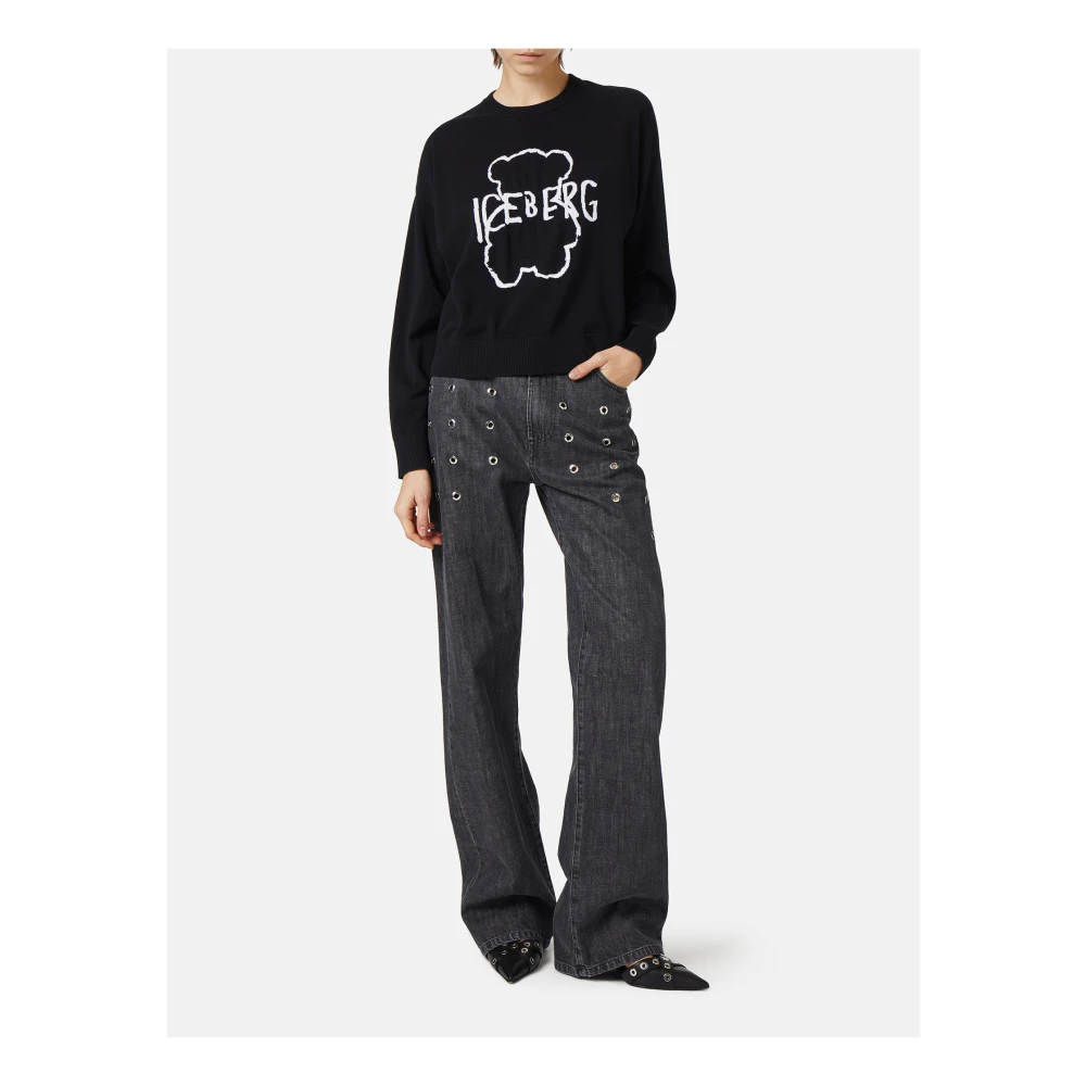 Iceberg Zwarte crew neck sweater van superdunne katoen Black Dames