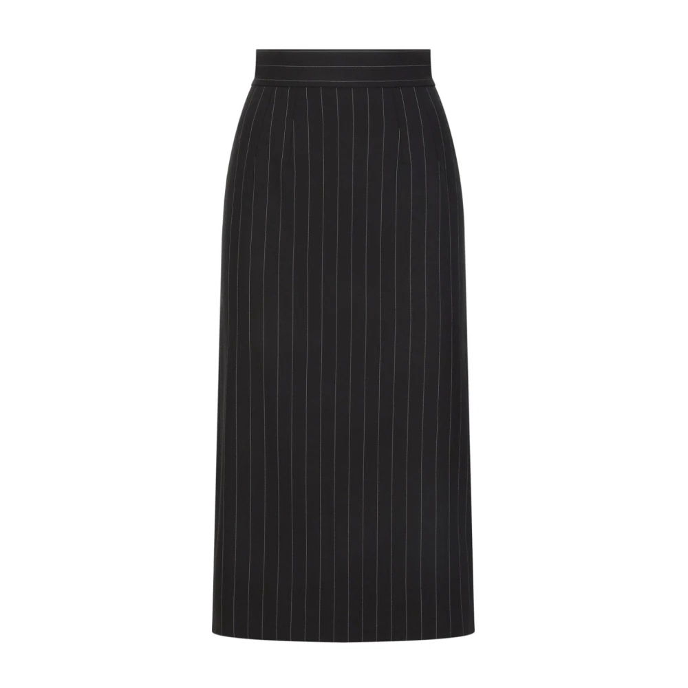 Sort Pinstripet Midi Skjørt Silkefôr