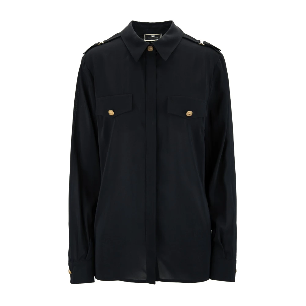 Elisabetta Franchi Gouden knoop lange mouwen overhemd Black Dames
