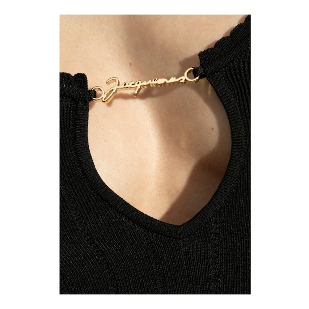 Jacquemus Gebreide V-hals Top met Metallic Logo Black Dames