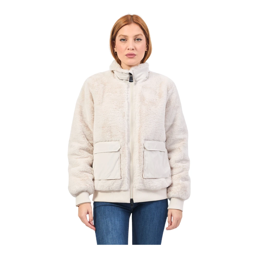 Emporio Armani Witte Jas met Fullzip en Logo Beige Dames