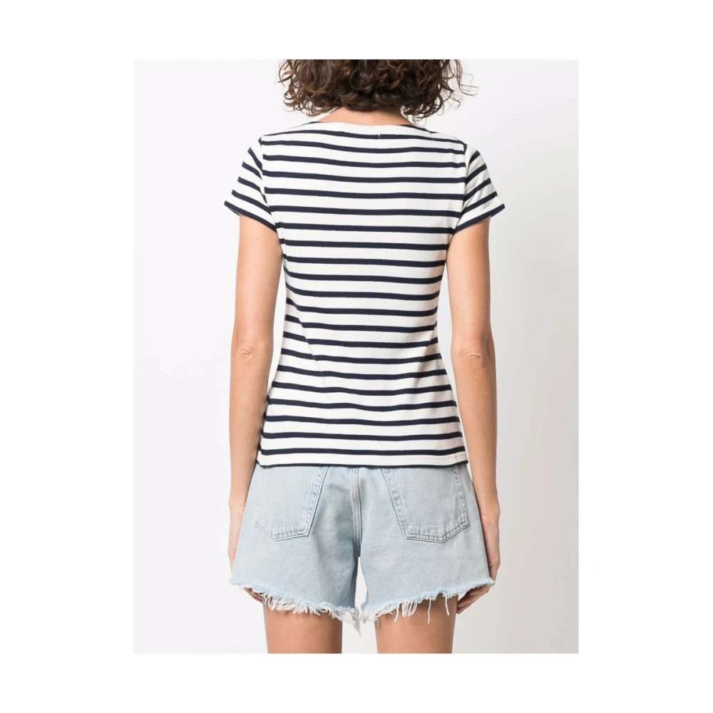 Maison Labiche Gestreept Geborduurd Slogan T-shirt White Dames