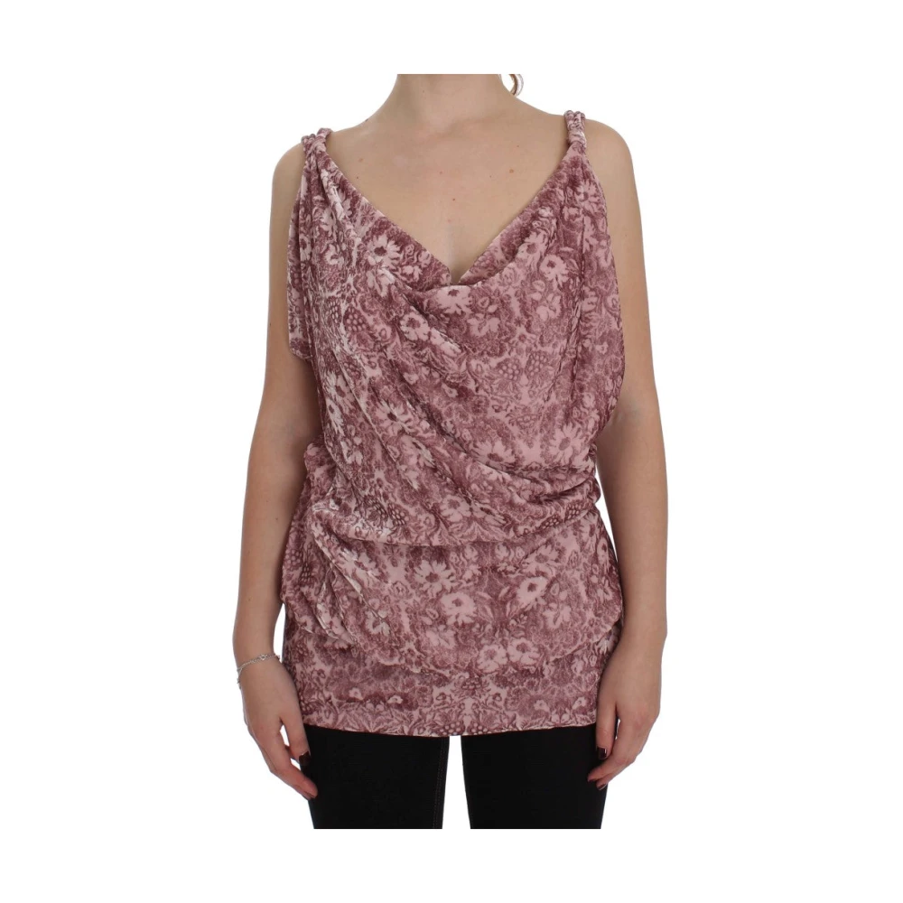 Exte Pink Silk Blend Floral Print Top - Female - Sleeveless Tops - Xs - Tops