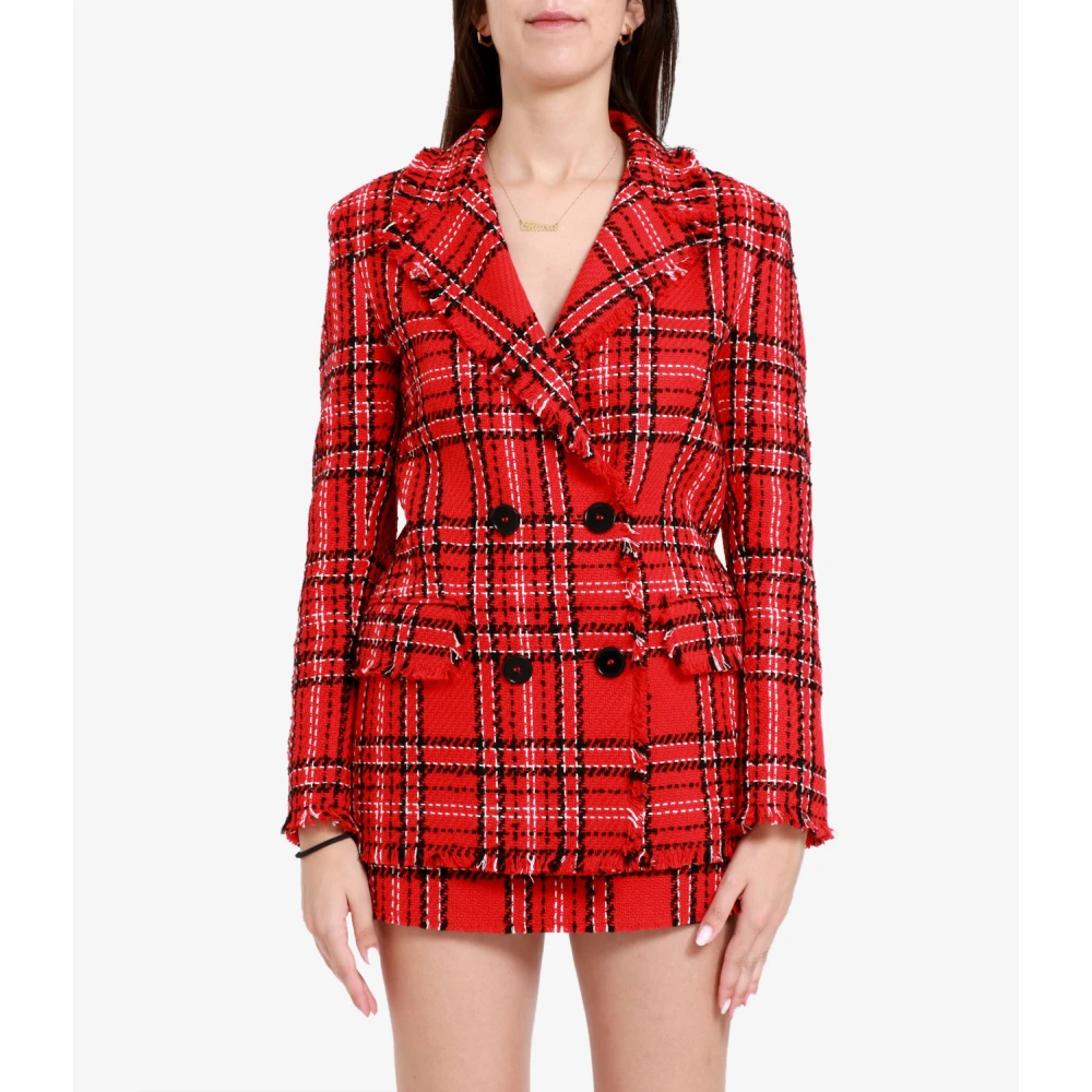 Msgm Rode Tweed Double-Breasted Jas Red Dames