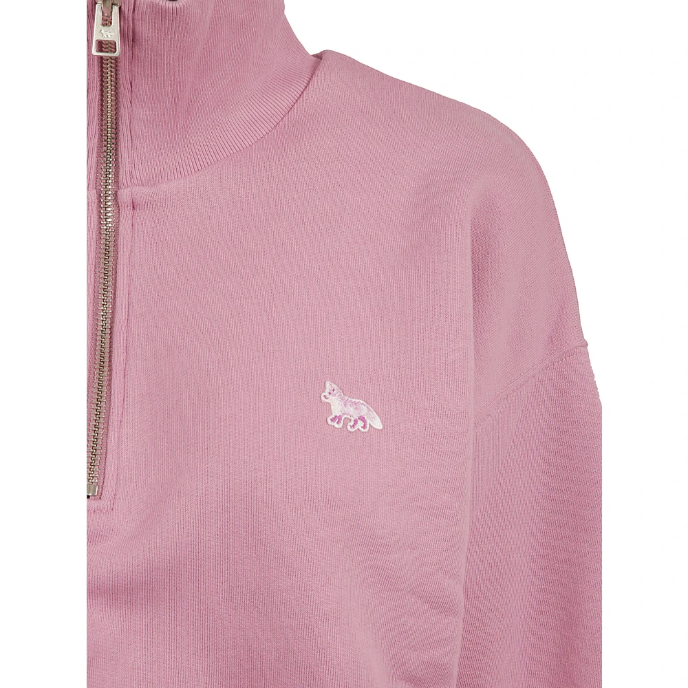 Maison Kitsuné Baby Fox Patch Half Zip Sweater Pink Dames