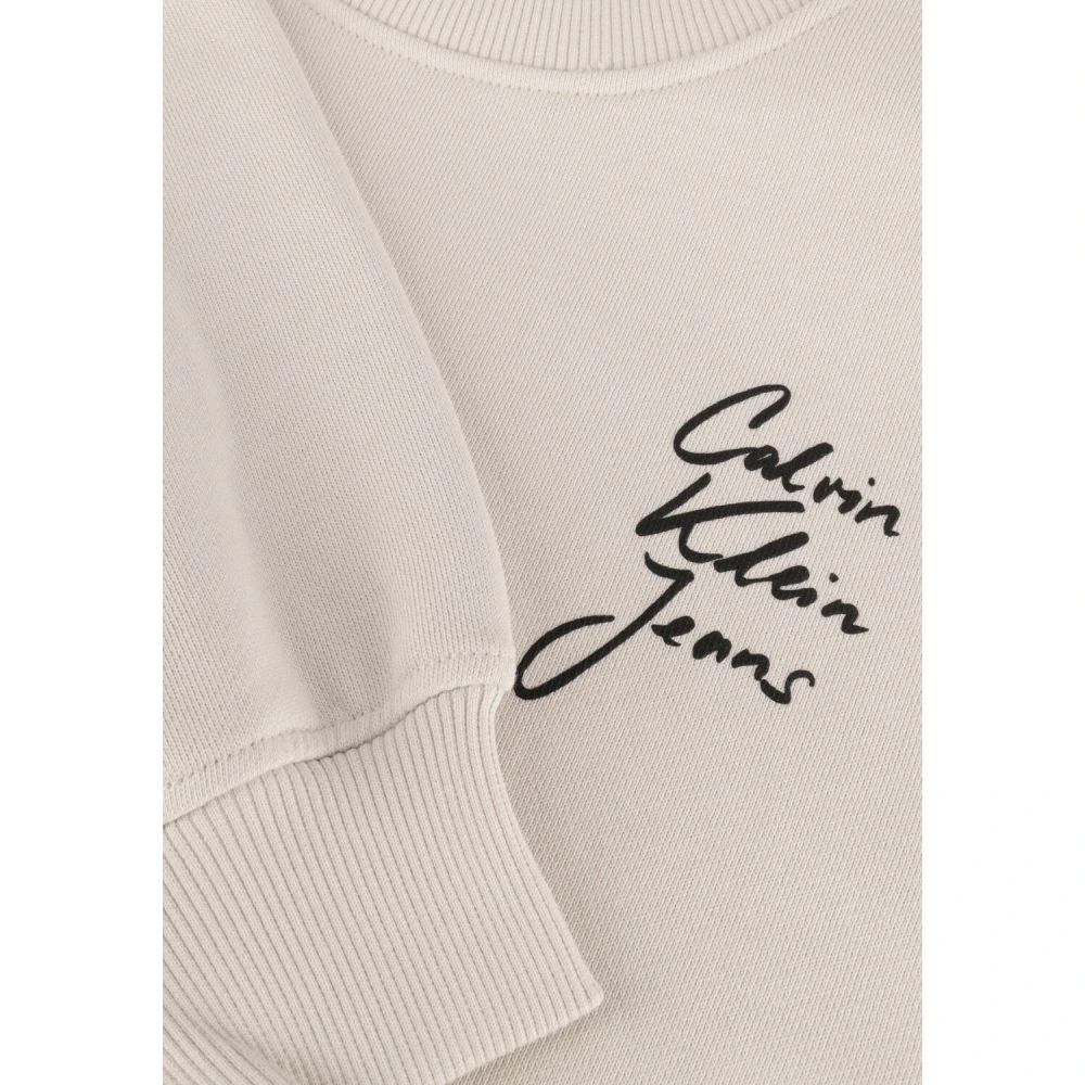 Calvin Klein Beige Script Institutional Crewneck Sweater Beige Dames