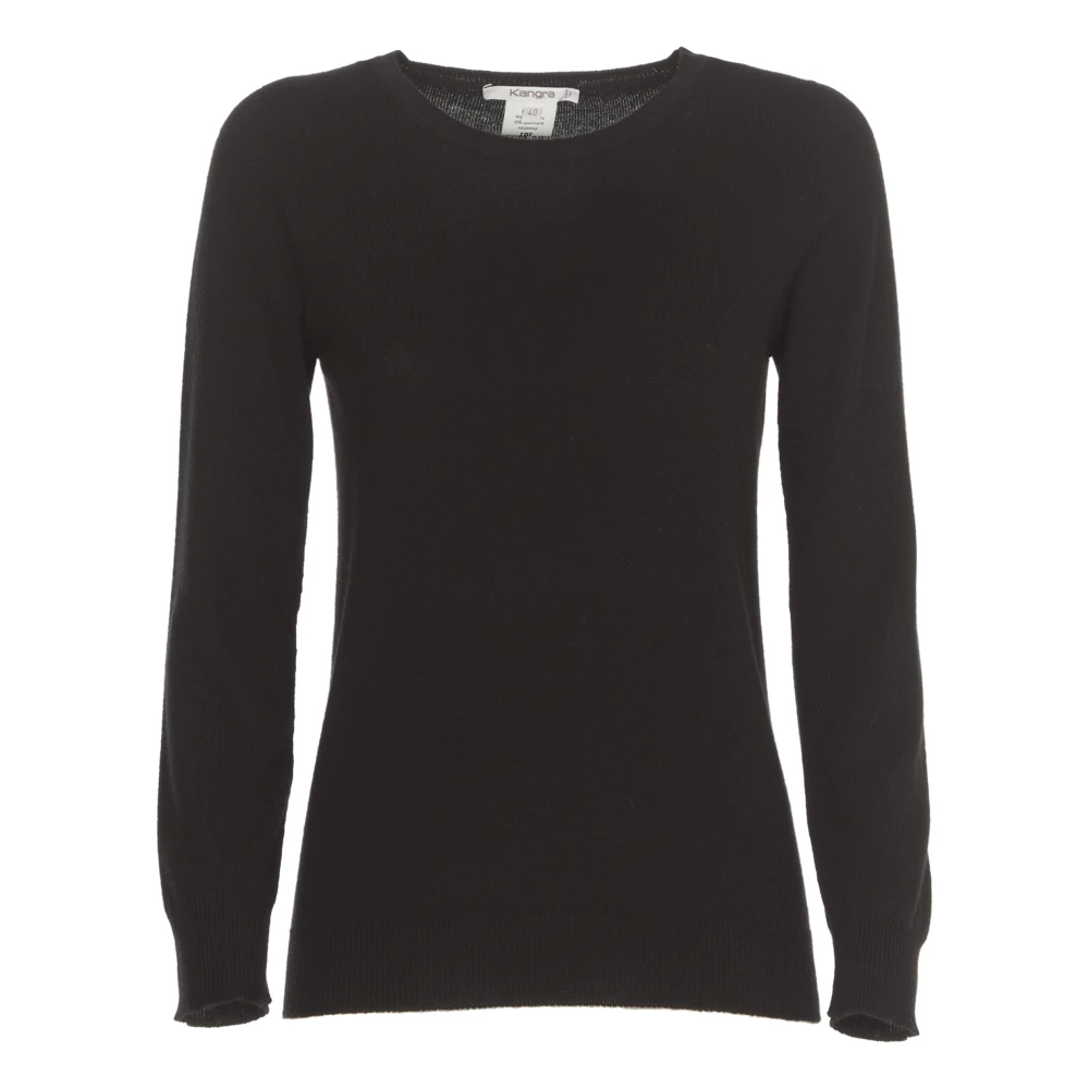 Kangra Zwarte Kasjmier Wollen Trui Vrouwen Ronde Hals Black Dames