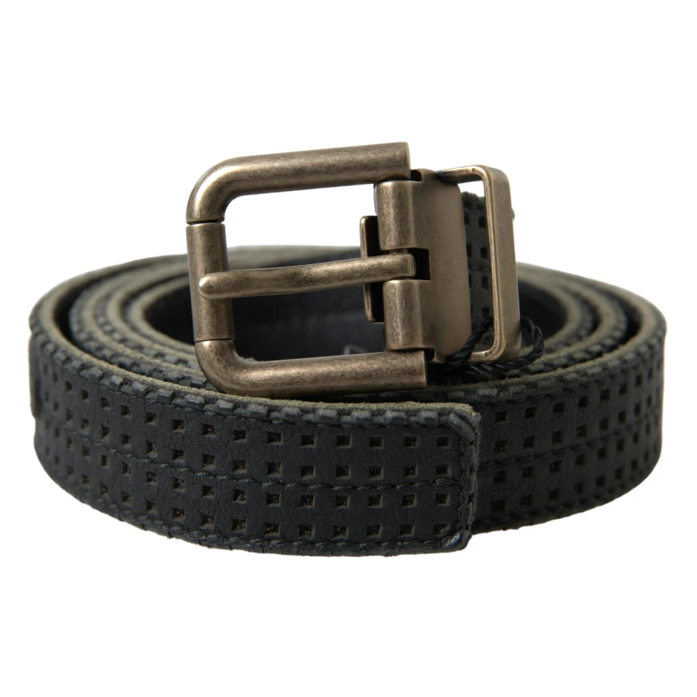 Dolce & Gabbana Men's Black Belts, One Size, Perforated Leather Belt With Gold Buckle