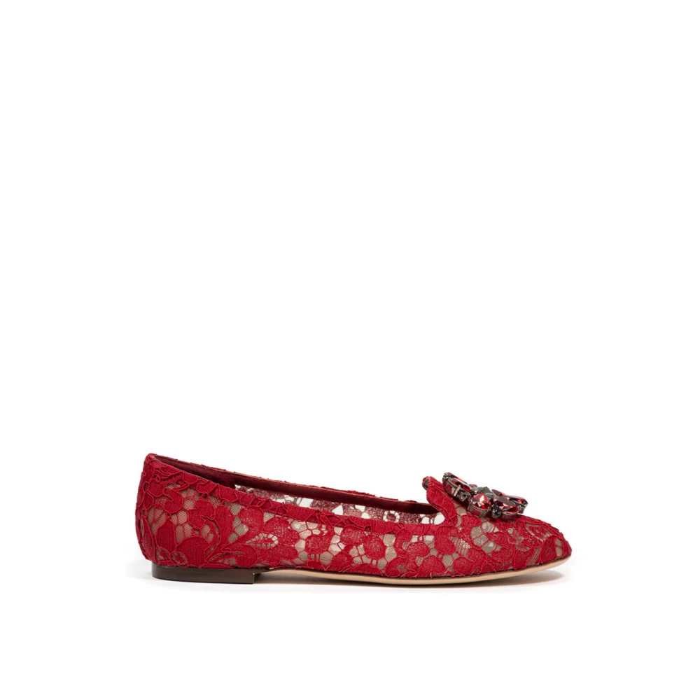 Dolce & Gabbana Spets Ballerina Skor Red, Dam