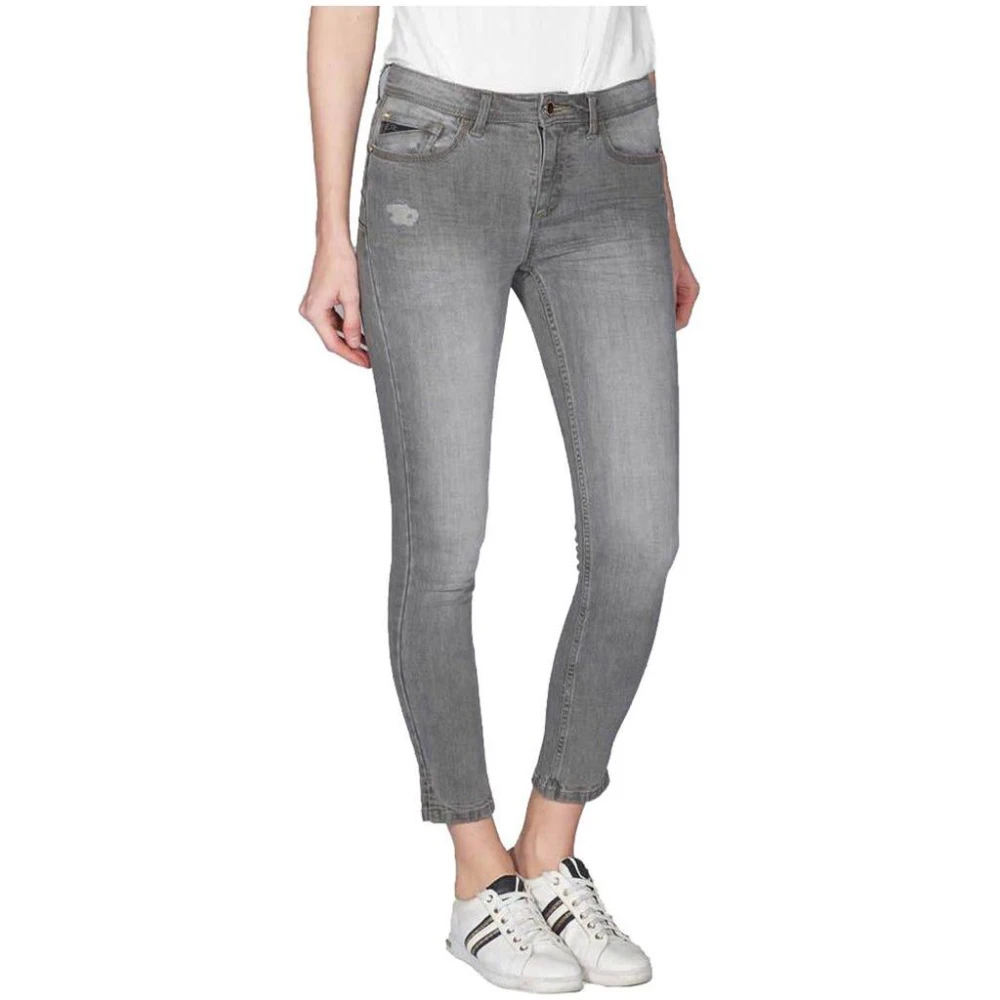 YES ZEE Push Up Denim Jeans med Distressed Detaljer Gray, Dam