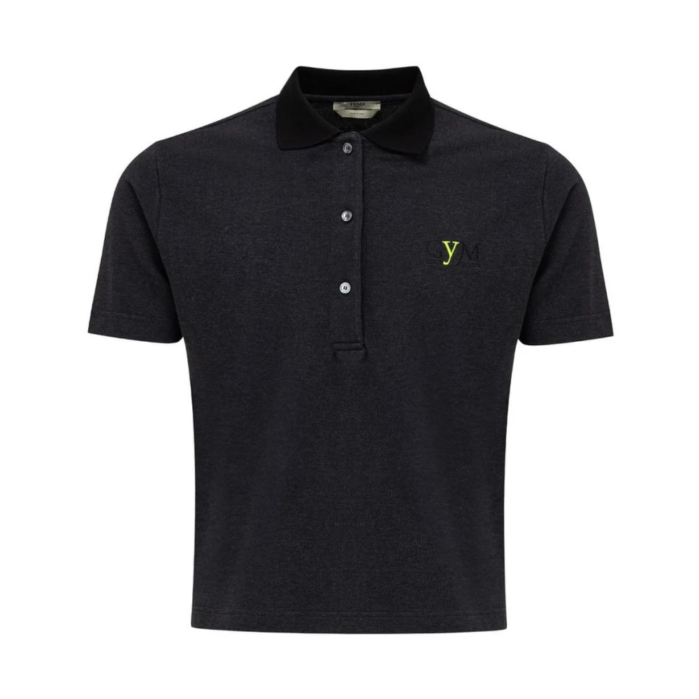 Fendi Men's Black Embroidered Logo Polo Shirt