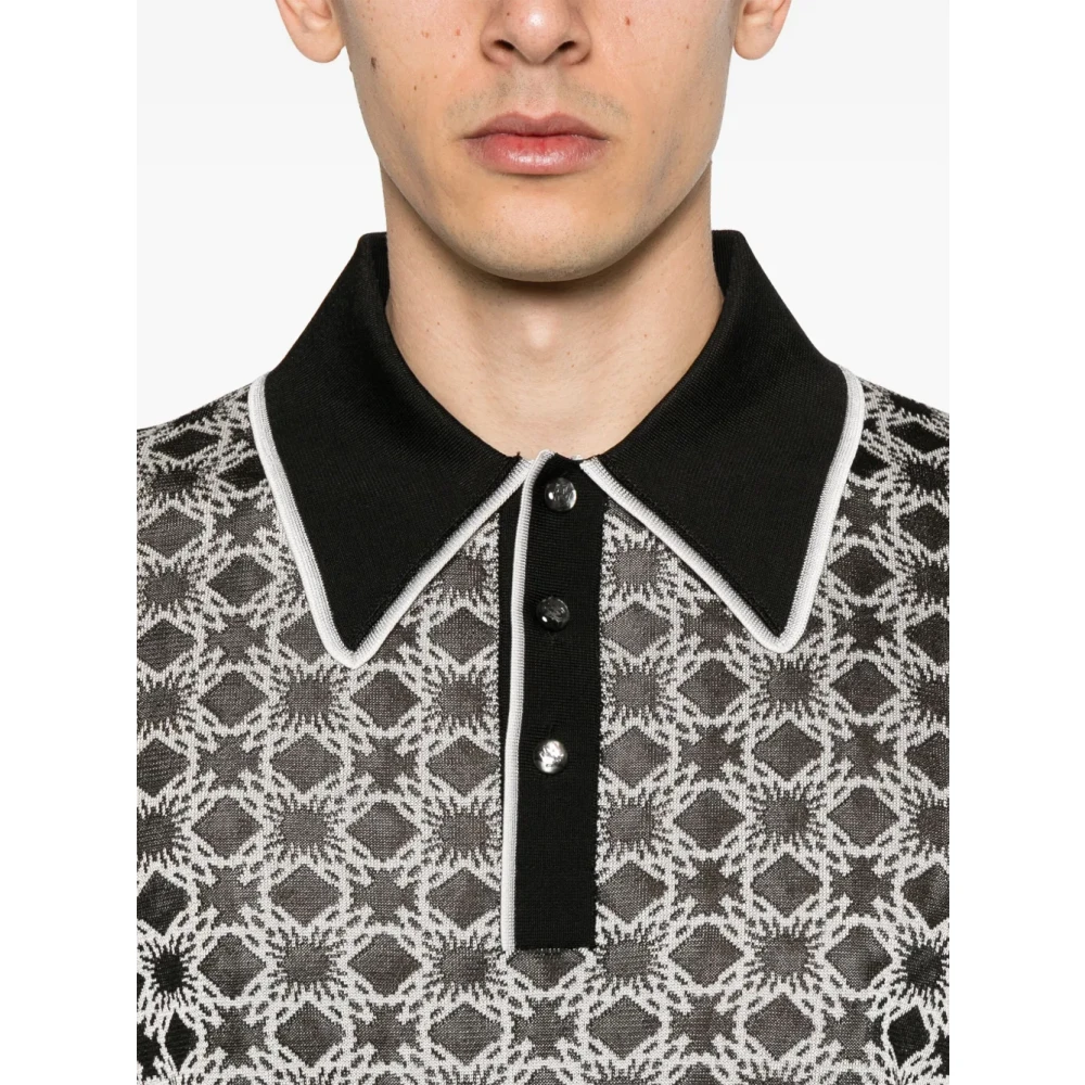 Amiri Jacquard Polo Shirt met Geknoopte Rever Black Heren