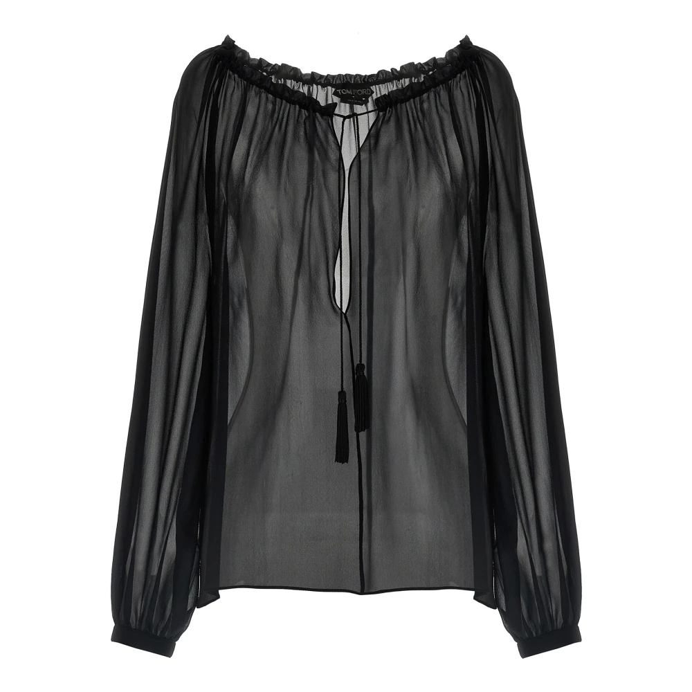 Tom Ford Women's Black Long Sleeve Silk Blouse With Drawstrings - Blouses - 3XS - Blouses & Shirts