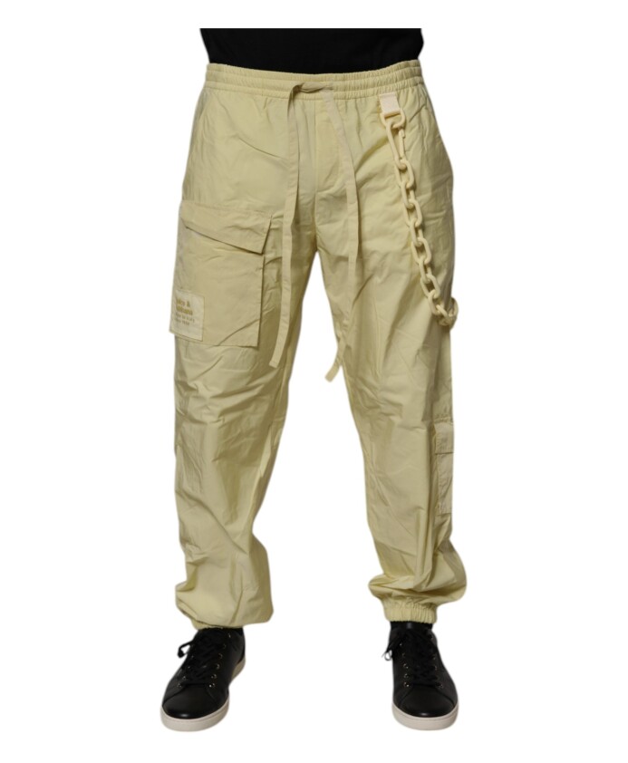 yellow-nylon-cargo-chain-jogger-pants