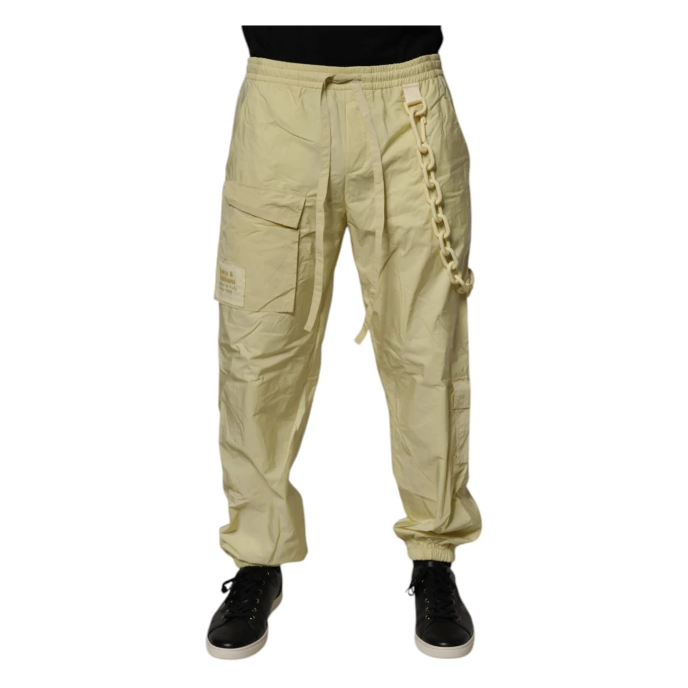 Dolce & Gabbana Men's Yellow Straight Trousers,, Nylon Cargo Chain Jogger Trousers Medium