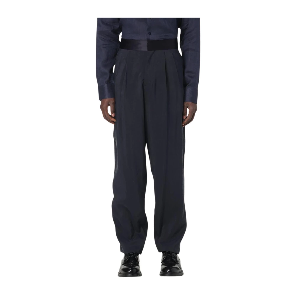 Giorgio Armani Hombre Azules Pantalones Plisados Relajados
