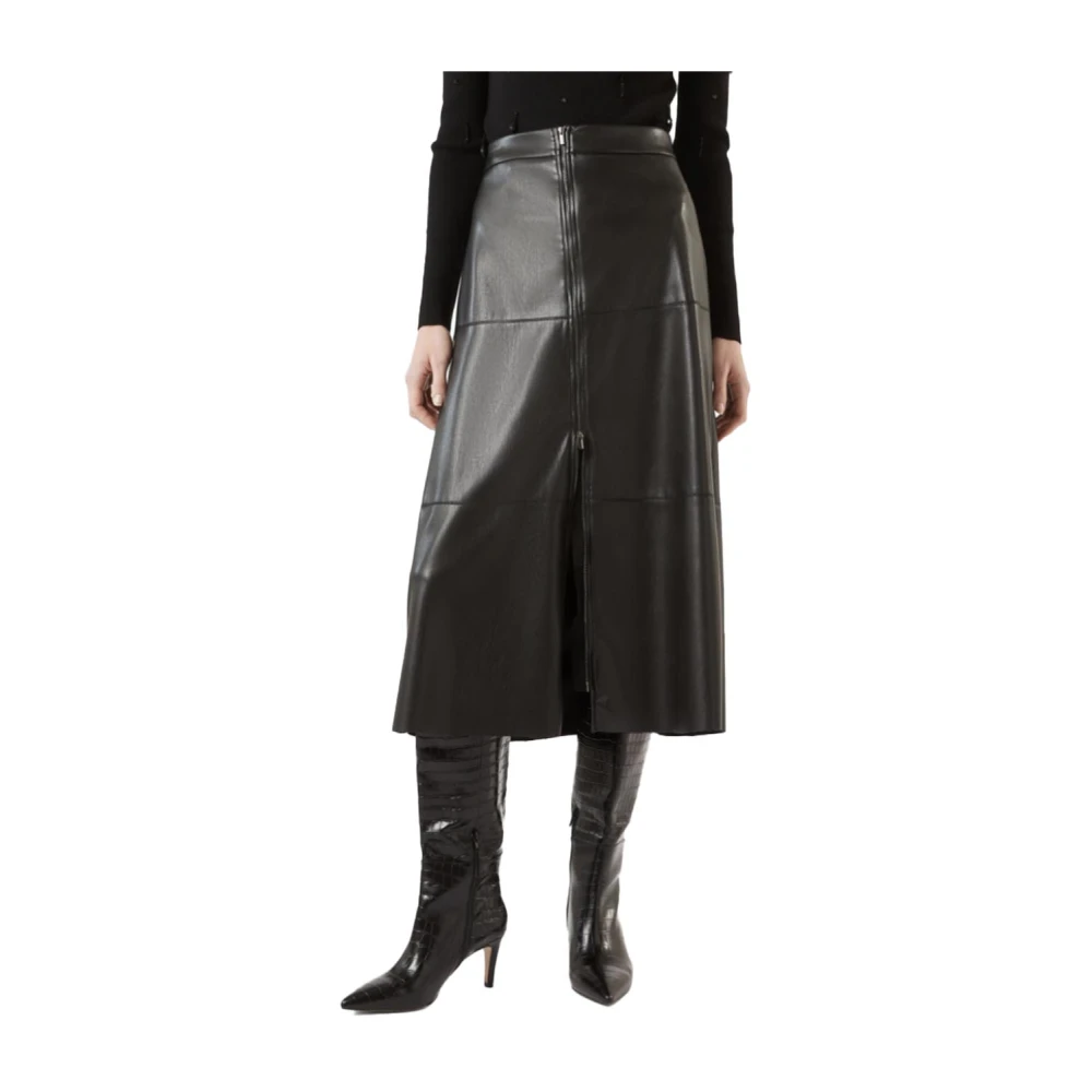 Pennyblack Midi Jersey Rok met Wijd Uitlopende Snit Black Dames