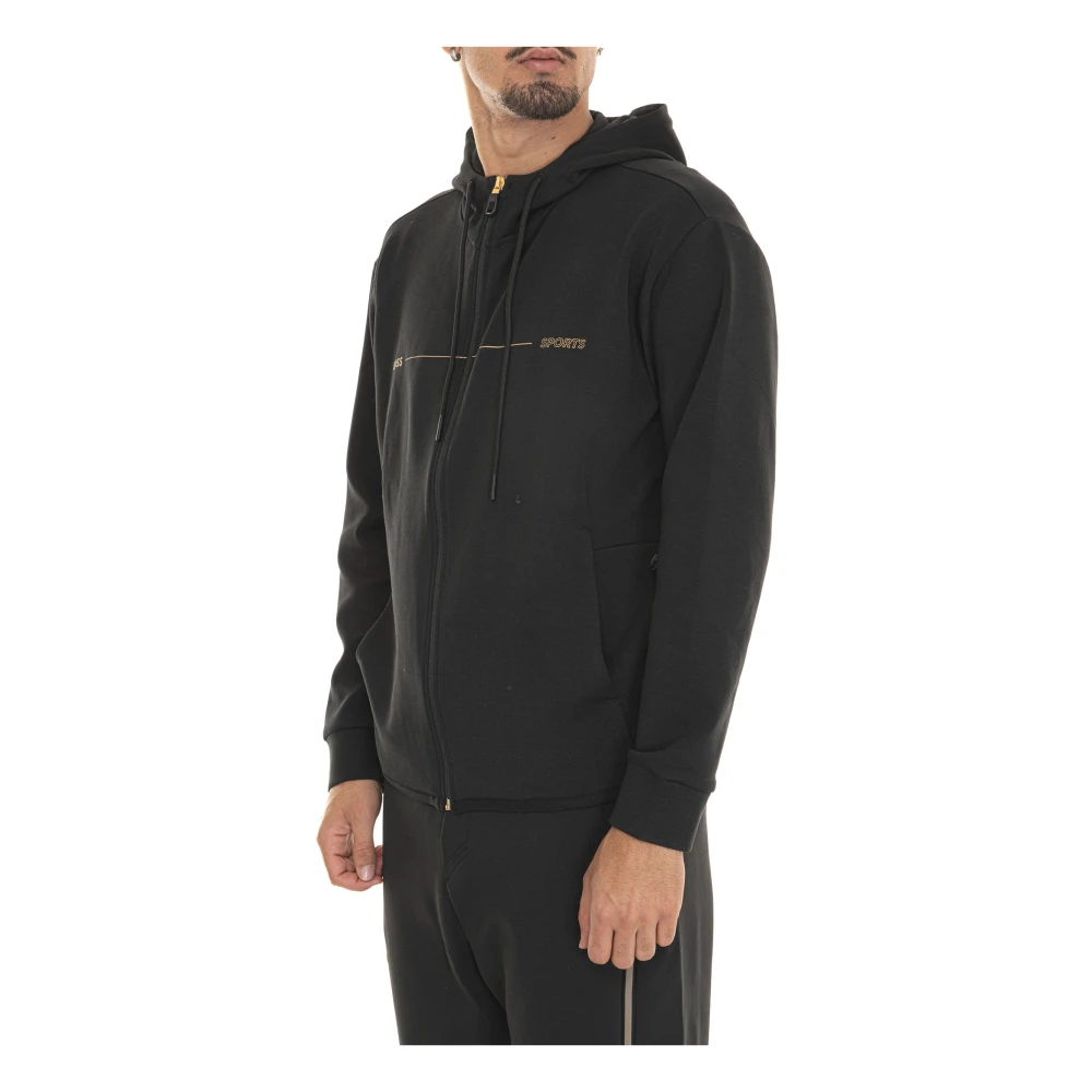 Boss Gestoffeerd Logo Hoodie met Rits Black Heren