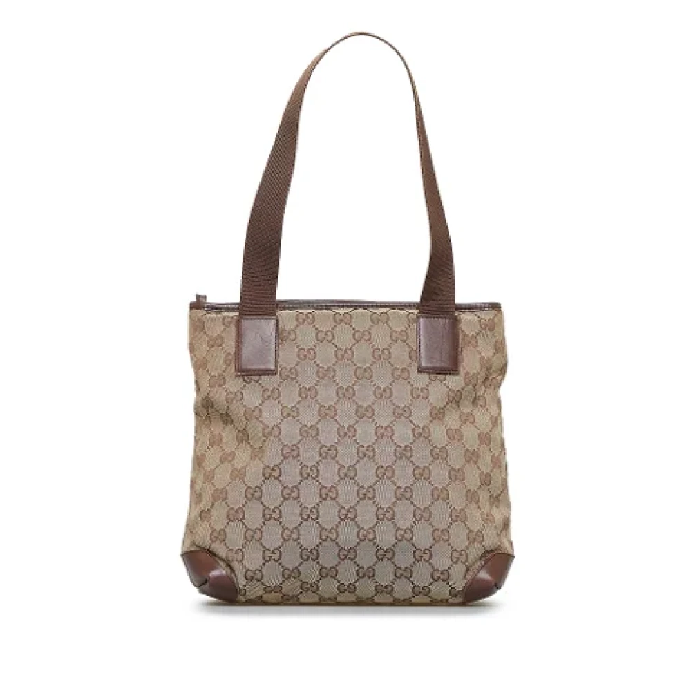 Gucci Vintage Beige Canvas Schoudertas met Ritsvak Beige Dames