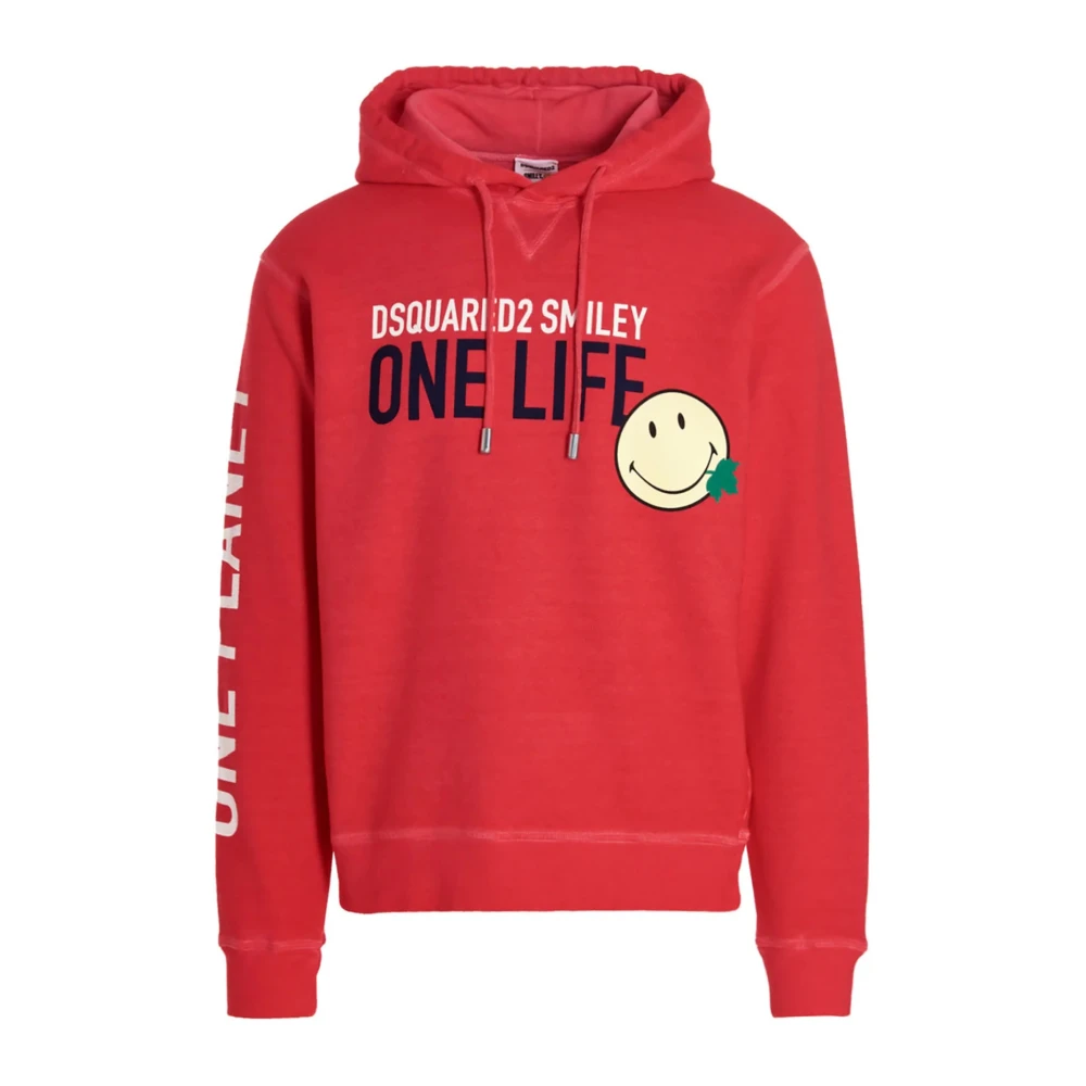 Dsquared2 Rode Smiley Bedrukte Hoodie Red Heren