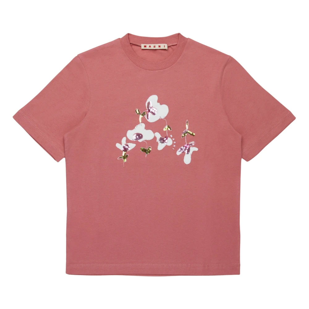 Marni Girls Pink Sequin Flower T-Shirt - Kids Short Sleeve T-Shirts - 12 Y - Kids