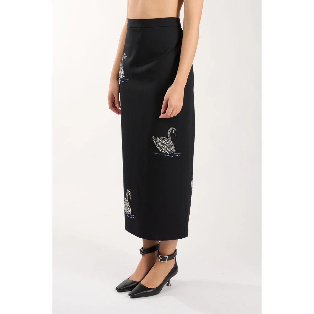 Msgm Zwaan Versierde Wollen Midi Rok Black Dames