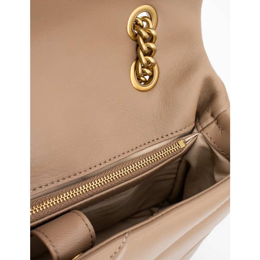 pinko Gewatteerde leren Love Bag met vogels Yellow Dames
