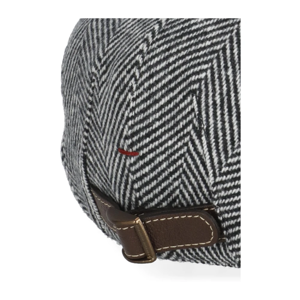 BRUNELLO CUCINELLI Zwarte wollen visgraatpatroon hoed Black Heren