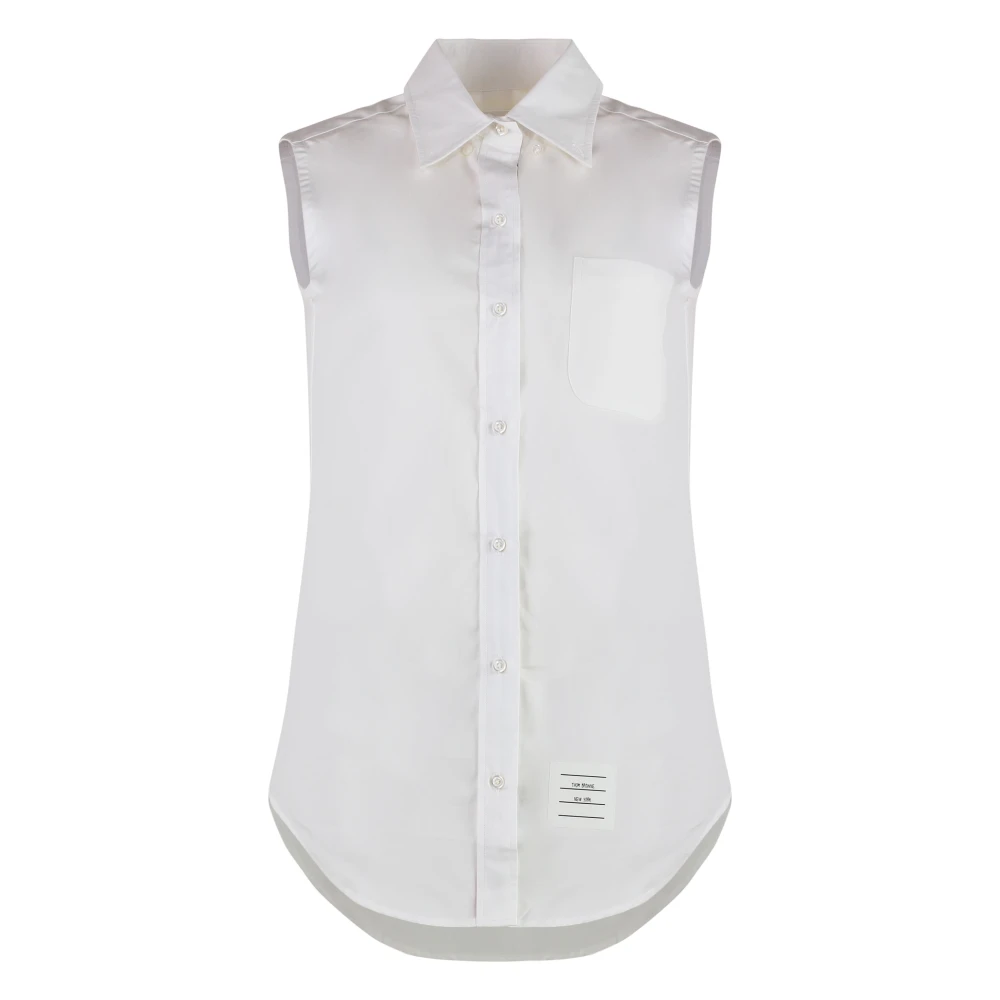 Thom Browne Katoenen Mouwloos Shirt Knoop-Down Kraag White Dames