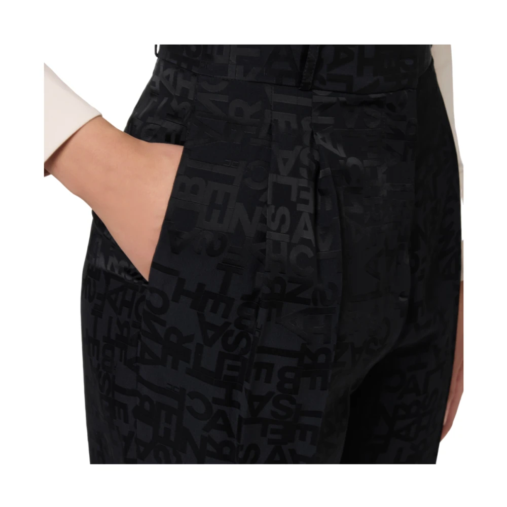 Elisabetta Franchi Zwarte Rechte Crêpe Jacquard Broek Black Dames