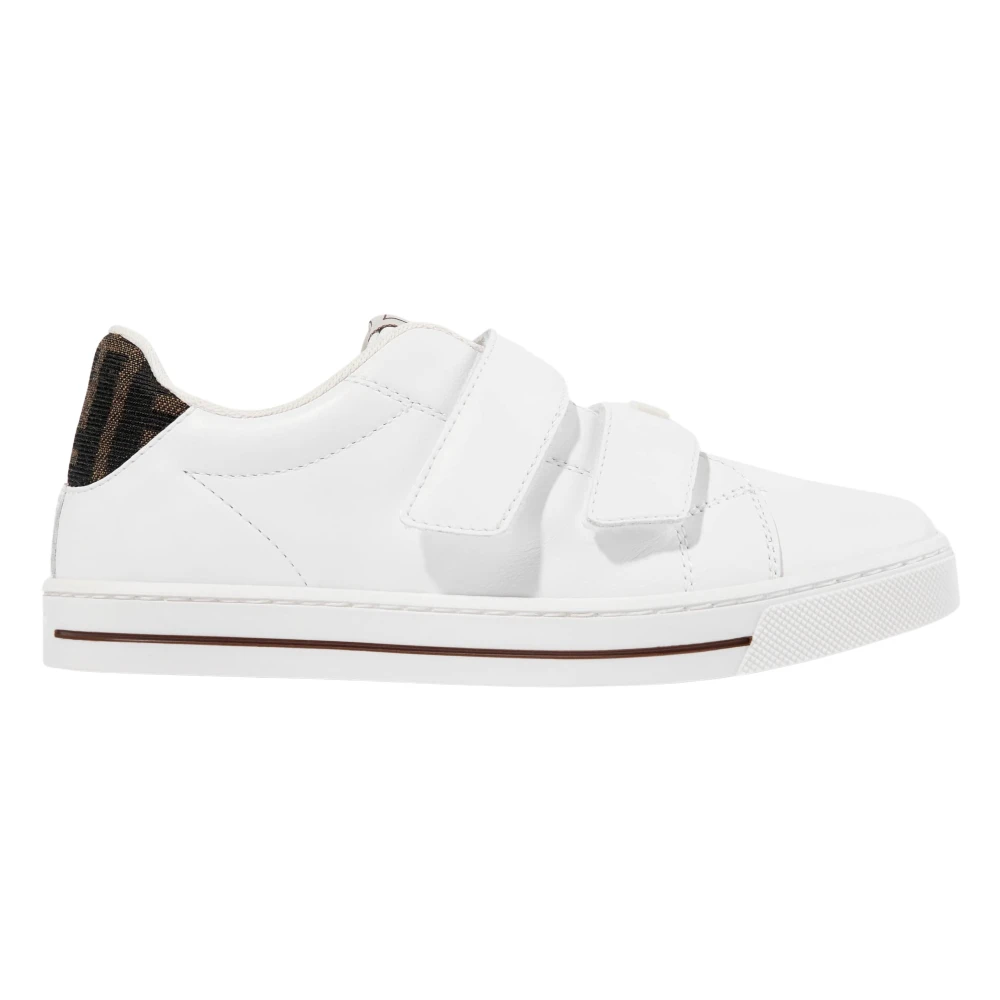 Fendi Unisex Kids White Sneakers,, Leather Velcro Strap Trainers Size 28 Eu