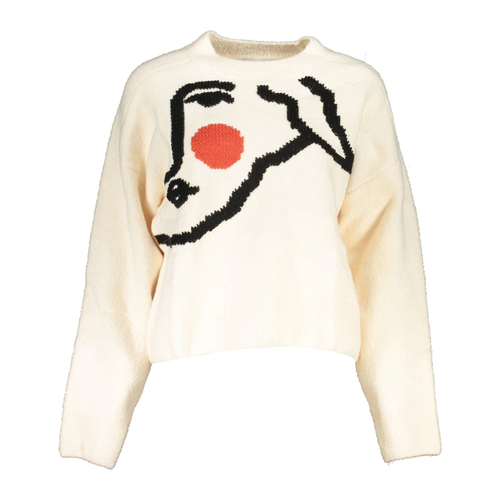 Desigual Witte Trui met Lange Mouwen Geborduurd Logo White Dames