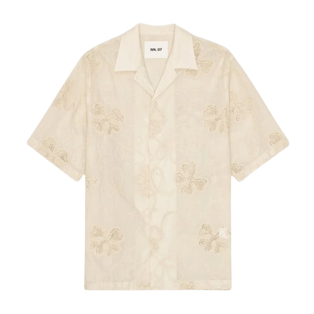 Nn07 Men's Beige Short Sleeve Shirts, S, Ben Embroidered Shirt