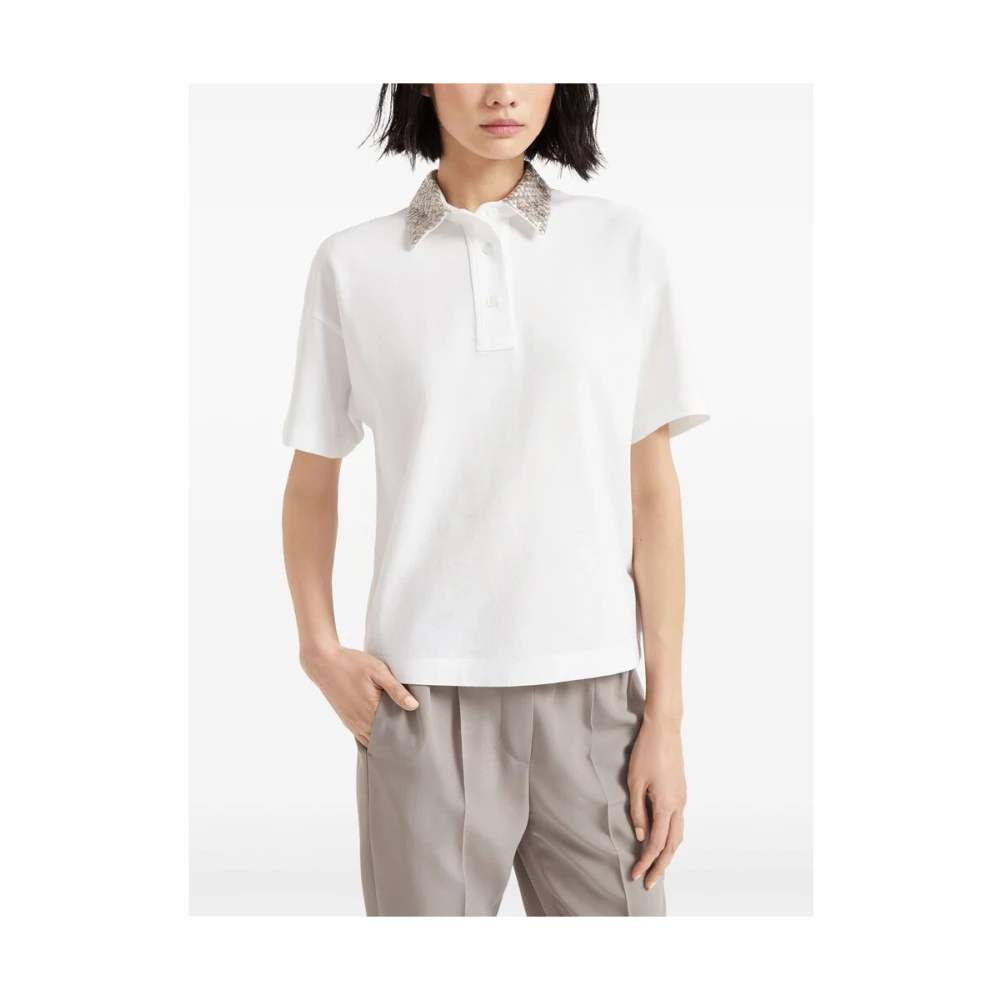BRUNELLO CUCINELLI Witte Polo Sweater Korte Mouwen White Dames