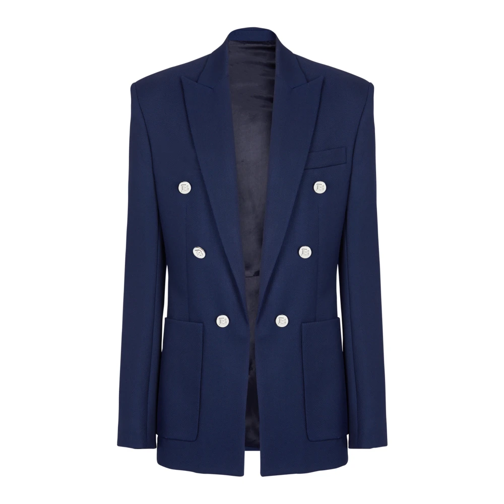 Balmain 6-knoops twill jas Blue Heren