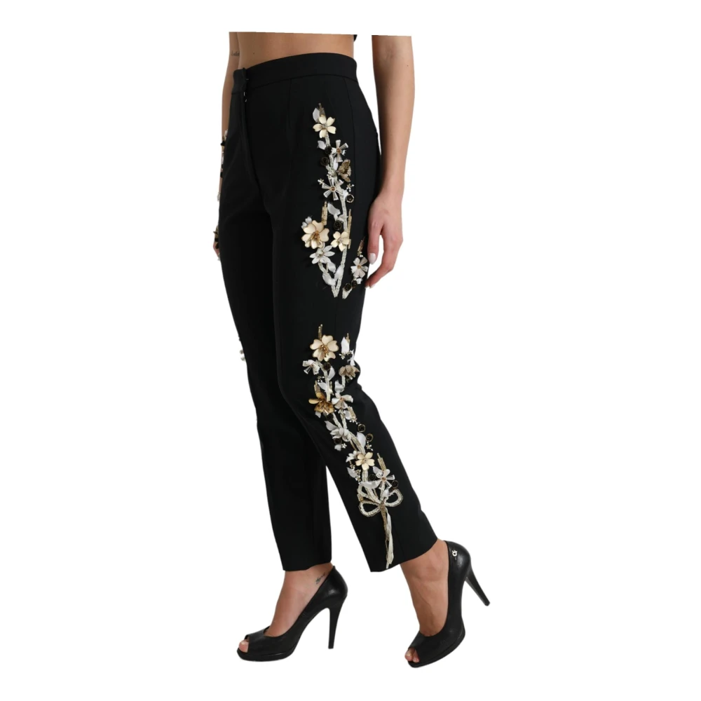 Dolce & Gabbana Bloemgeborduurde taps toelopende broek Black Dames