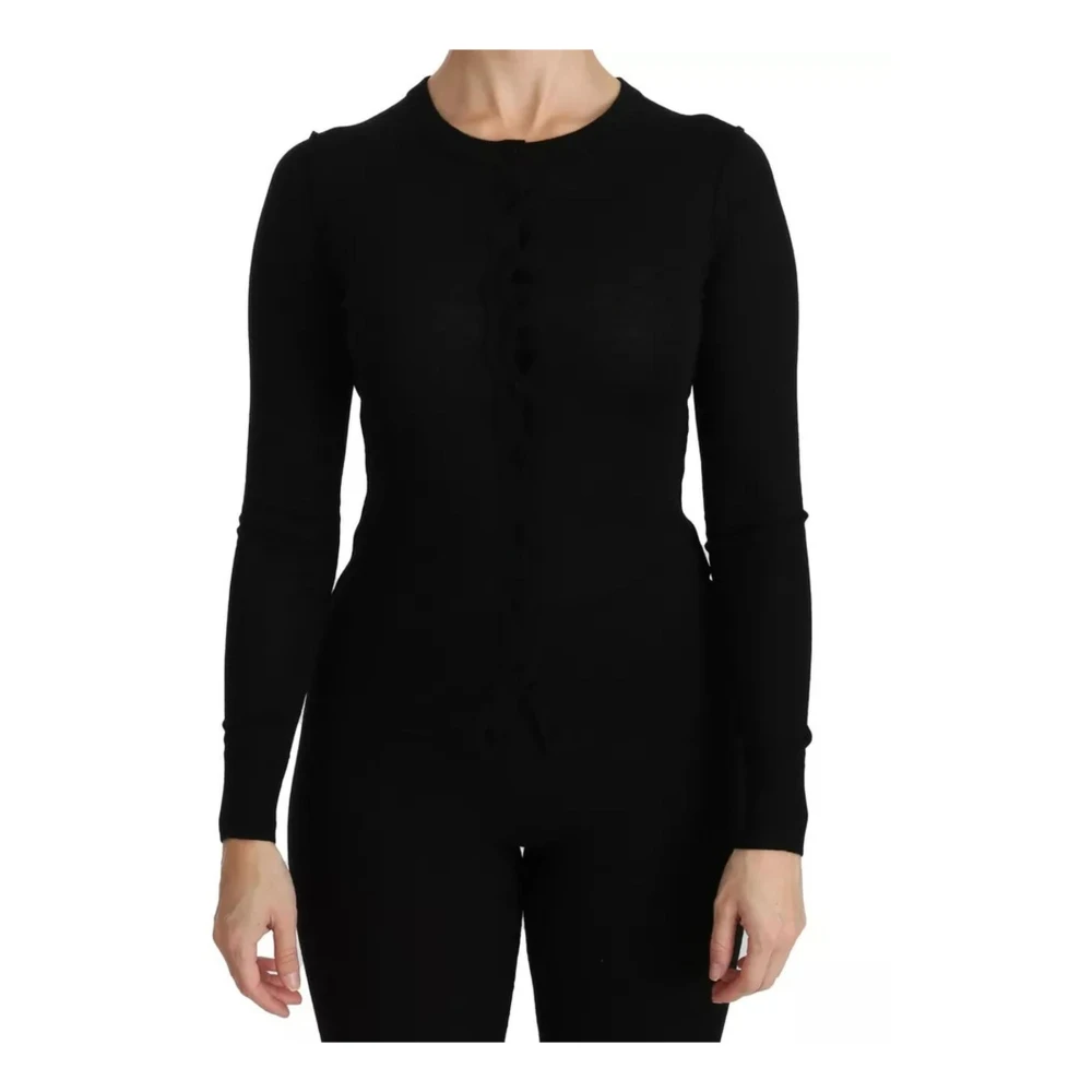 Dolce & Gabbana Women's Black Round-Neck Knitwear, M, Wool Crew Neck Top