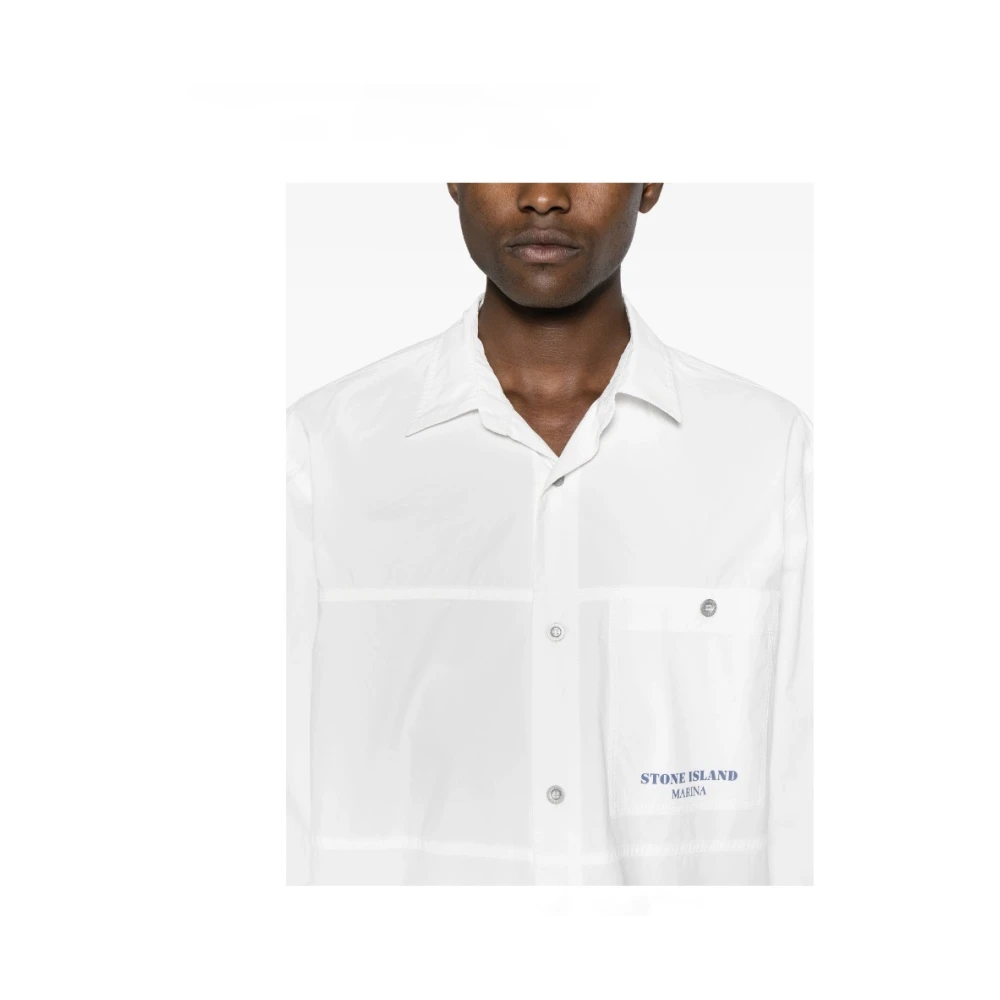 Stone Island Wit Marina Overshirt Katoenen Canvas White Heren