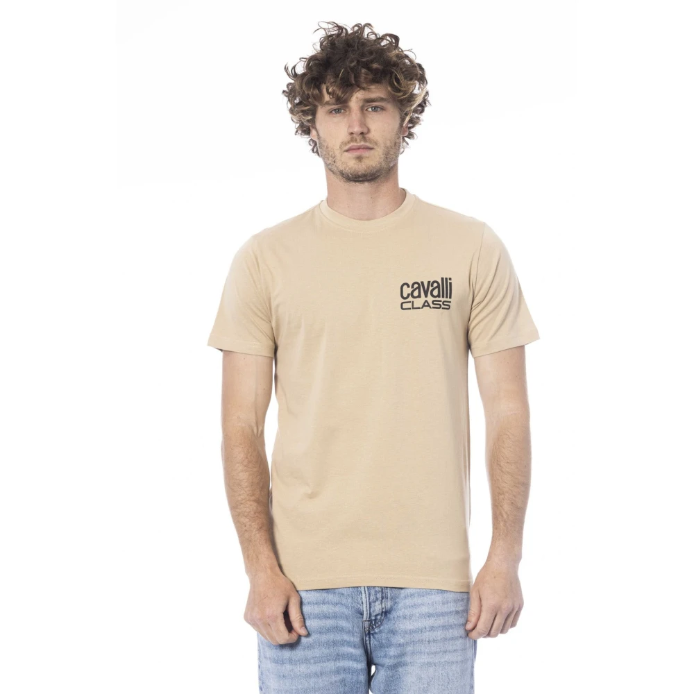 Cavalli Class Logo Print Korte Mouw T-shirt Beige Heren