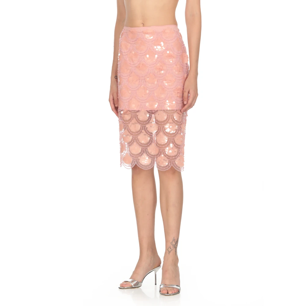 Rotate Birger Christensen Roze Pailletten Rok met Rits aan de Achterkant Pink Dames