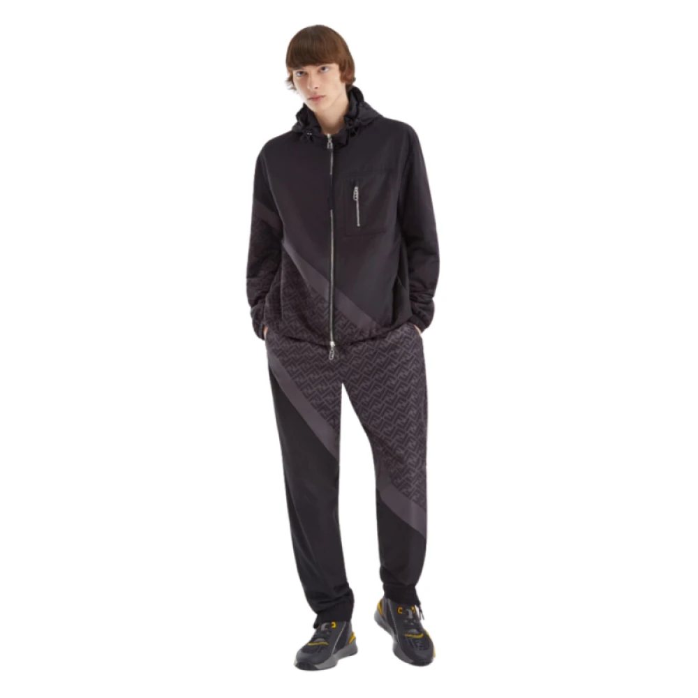 Fendi Omkeerbare windbreaker met capuchon Zwart Grijs Diagonaal Motief Black Heren
