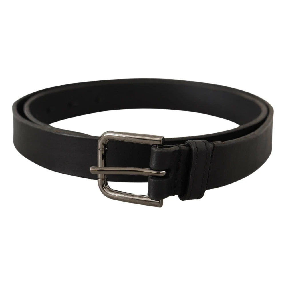 Dolce & Gabbana Men's Black Belts,, Calf Leather Logo Engraved Metal Buckle Belt Medium